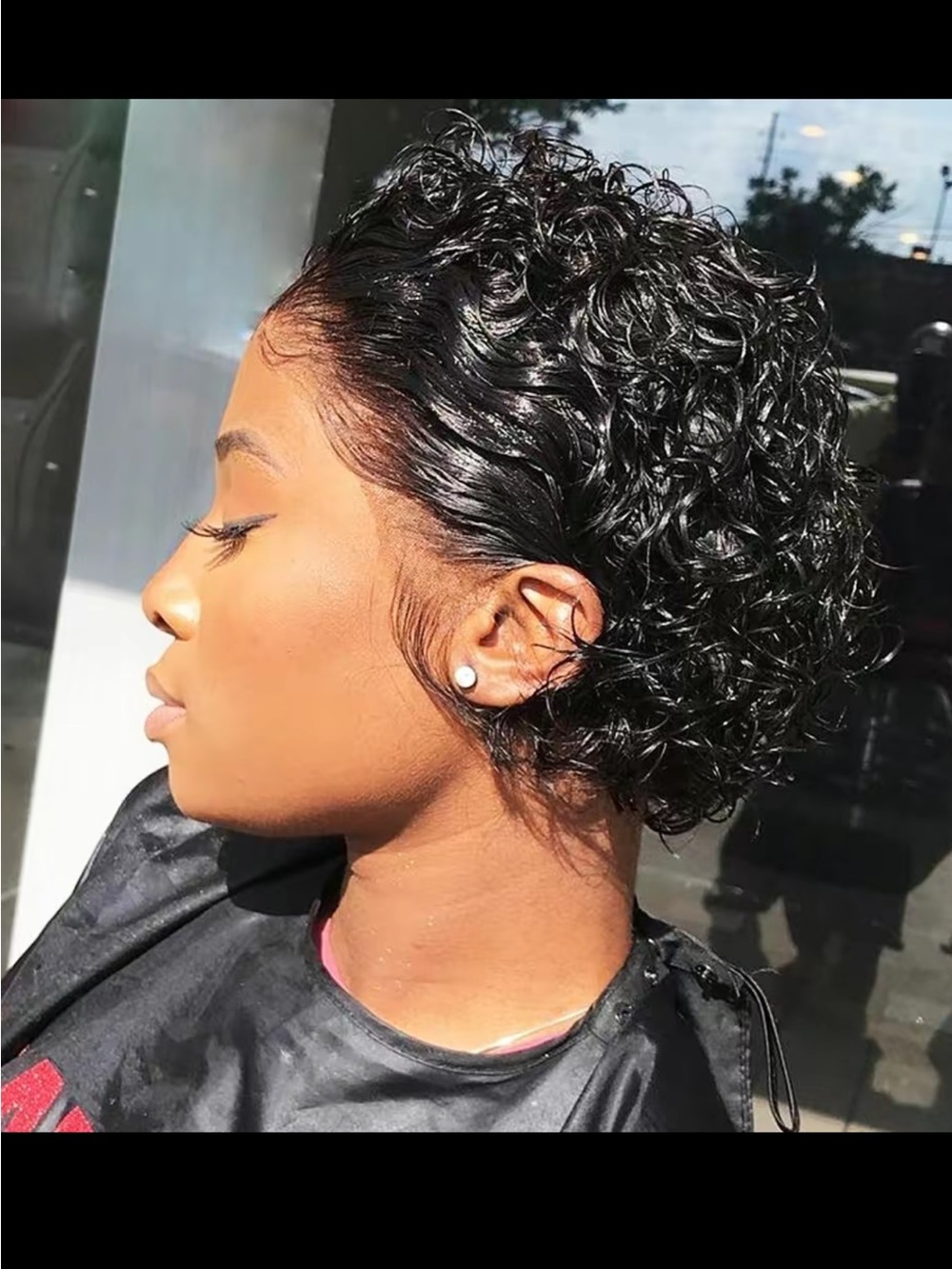 Short Curly Pixie Cut Lace Front Wig - Natural Black 13x1 lace